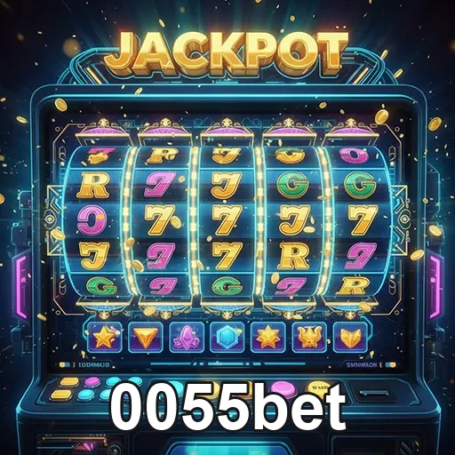 Imagem de máquinas de slots no 0055bet, site de apostas, com foco em jogos de cassino.