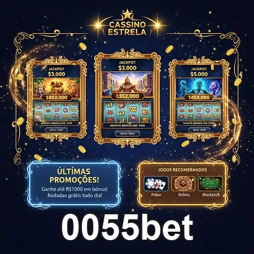 Imagem do site 0055bet destacando opções de apostas e casino online na página inicial.